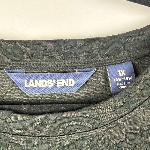 Lands' End Black Paisley Damask Jacquard Crew Neck Long Sleeve 1X Sweatshirt - Picture 3 of 12